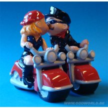 Mwah!  Biker Couple Statue Set